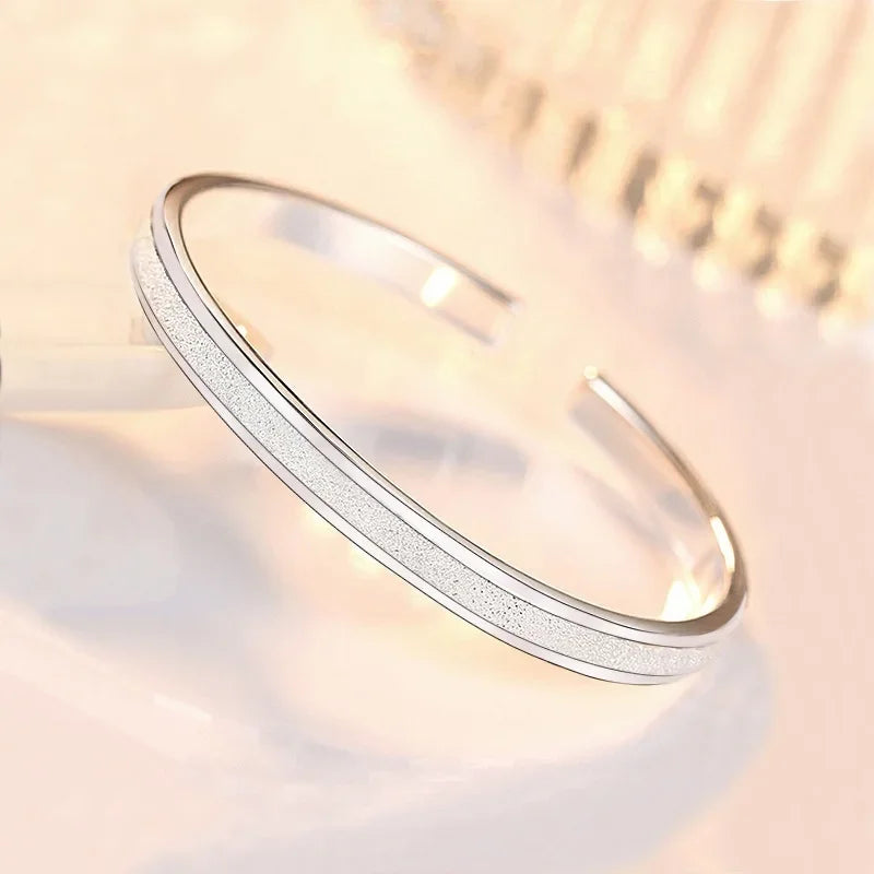 Trendy 925 Sterling Silver Big Bangles Bracelet Cute Charms for Women Lady Fashion Jewelry Adjustment Cuff Wedding Luxury