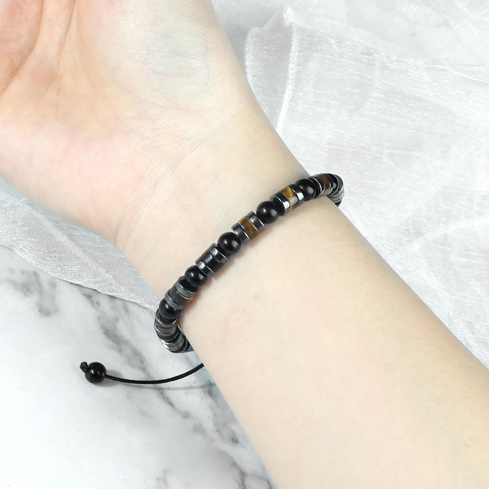 Men Bracelet Natural Tiger Eye Stone Cylindrical Beads Bracelets Hematite Spacer Handmade Adjustable Bangles Women Yoga Jewelry