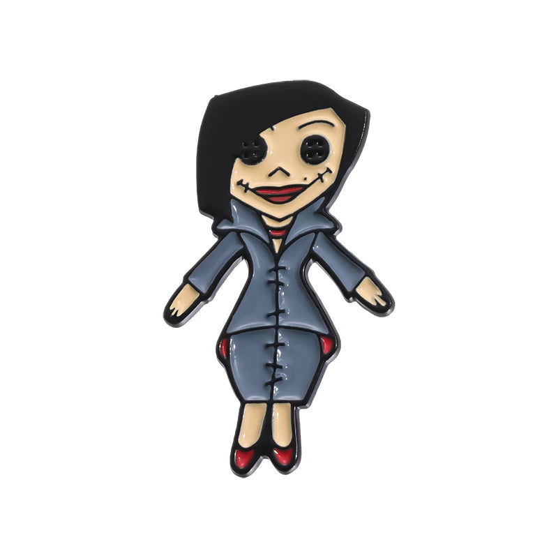 Horror Animated Films Coraline Doll Enamel Pins Punk Character Metal Brooch Backpack Badge Halloween Accessory Gifts for Friends