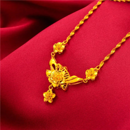 Yellow Gold Plated Multi Flowers Pendant Choker Necklaces for Women 18 inch Collar Wedding Bridal Jewelry Accessories Gifts