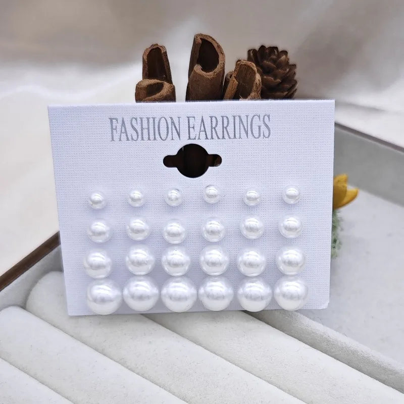 12 Pairs of Fashionable and Simple Pearl Imitation Women's Earring Set Suitable for Daily Wear, Holiday Gifts, Classic Jewelry