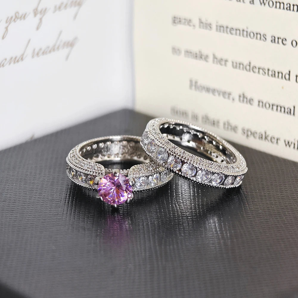 New Silver Color Bride Luxury Bold Big Wedding Rings Set for Bridal Women Engagement Finger Bold Party Gift Jewelry R4428