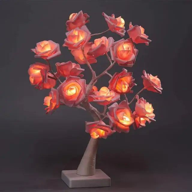 Rose Blossom Tree Night Light LED Lighted Tabletop Artificial Flower Bonsai Tree Lamp USB Gifts for Christmas Home Decor