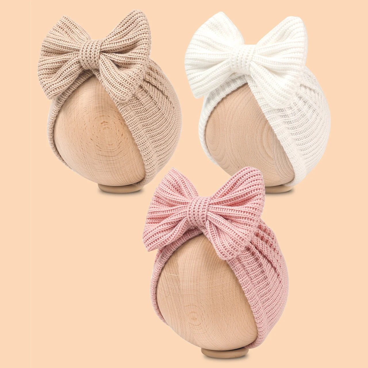 Autumn Winter Knitted Turban Cap For Baby Bow Indian Hat Solid Color Elastic Bandana Headband 0-6Month Newborn Beanie Headscarf