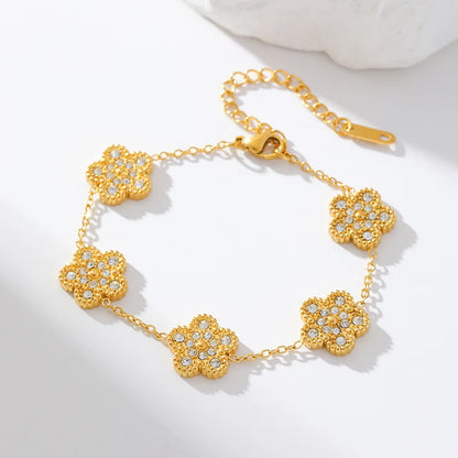 EILIECK 316L Stainless Steel Flower Clover Zircon Bracelet For Women Girl 2025 NewTrendy Wrist Chain Waterproof Jewelry Gift