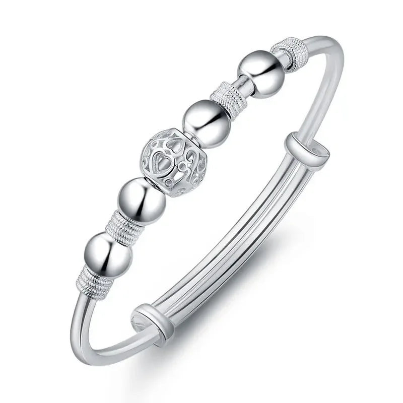 Trendy 925 Sterling Silver Big Bangles Bracelet Cute Charms for Women Lady Fashion Jewelry Adjustment Cuff Wedding Luxury