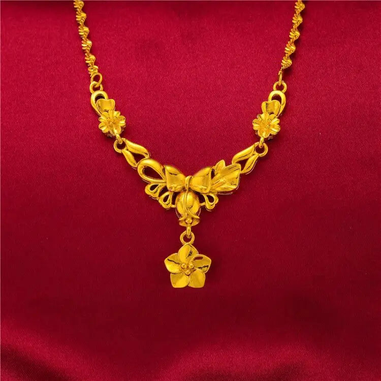 Yellow Gold Plated Multi Flowers Pendant Choker Necklaces for Women 18 inch Collar Wedding Bridal Jewelry Accessories Gifts
