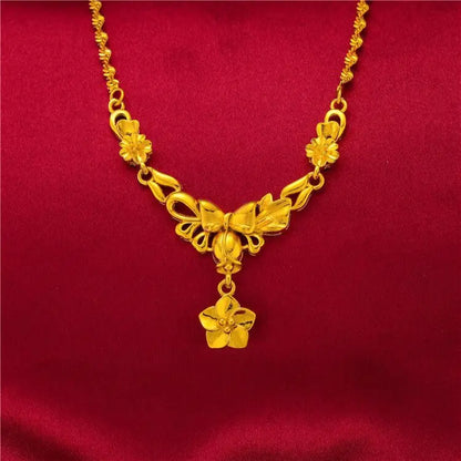 Yellow Gold Plated Multi Flowers Pendant Choker Necklaces for Women 18 inch Collar Wedding Bridal Jewelry Accessories Gifts