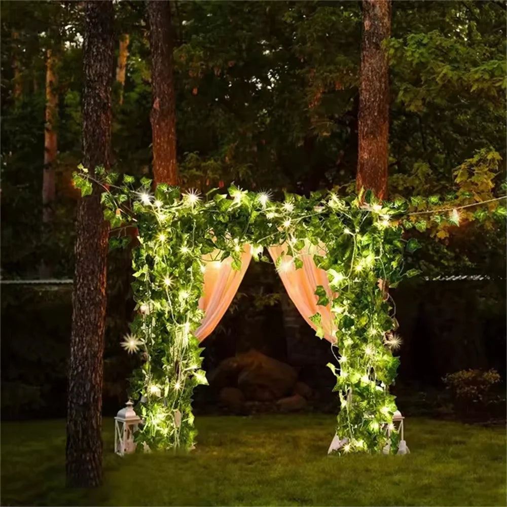 Green Ivy Leaf Plants Fairy Lamp Wedding Decor Artificial Fariry Garland LED Curtain Wall Hanging String Lights