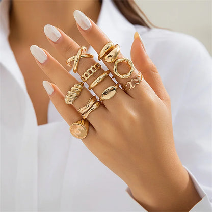 12 Pcs/Set Fashion Gold Color Irregular Geometric Open Rings For Women Men Punk Metal Adjustable Knuckle Joint Ring Jewelry Gift
