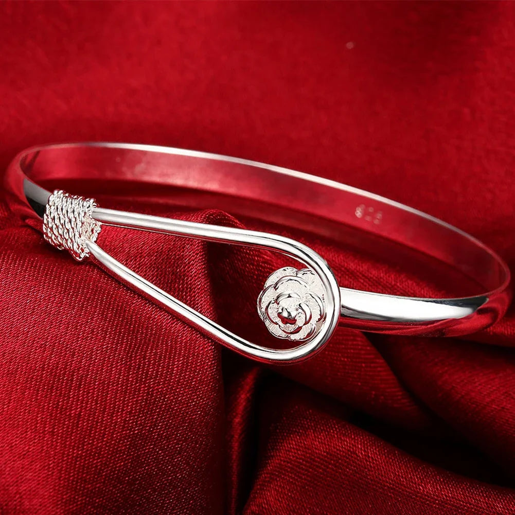 Trendy 925 Sterling Silver Big Bangles Bracelet Cute Charms for Women Lady Fashion Jewelry Adjustment Cuff Wedding Luxury