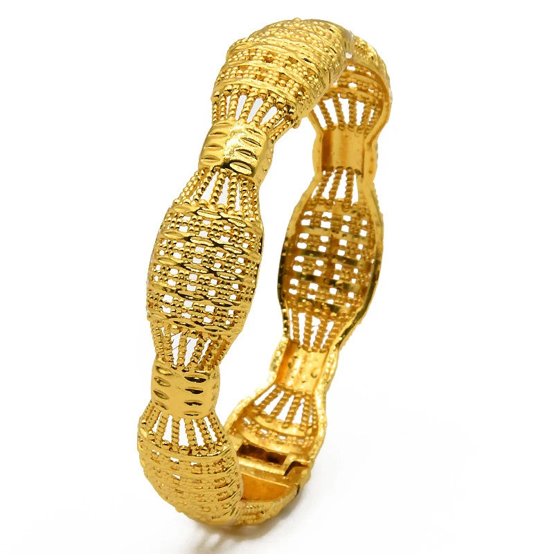 Luxury Dubai Gold Color Bangles For Women 24K Gold Plated Indian African Bracelets Charm Wedding Ethiopian Arabic Hand Jewelry