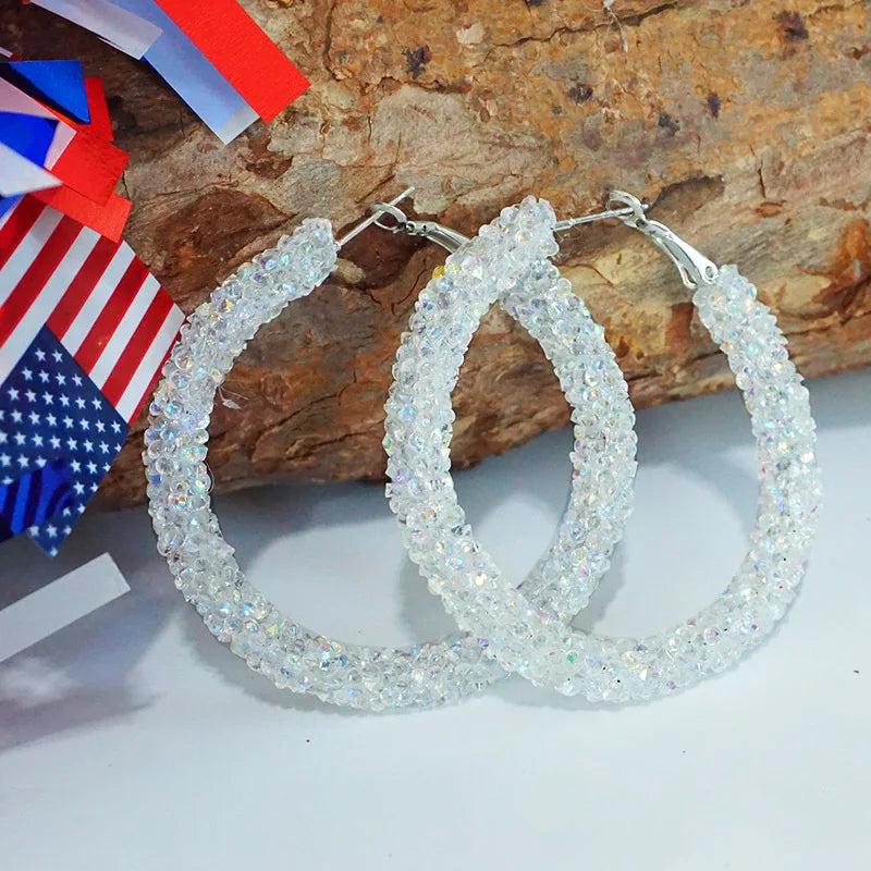 New Independence Day Earrings with Sparkling Diamonds American Flag Colors Patriotic Colors Blocked Water Minimalist Earrings