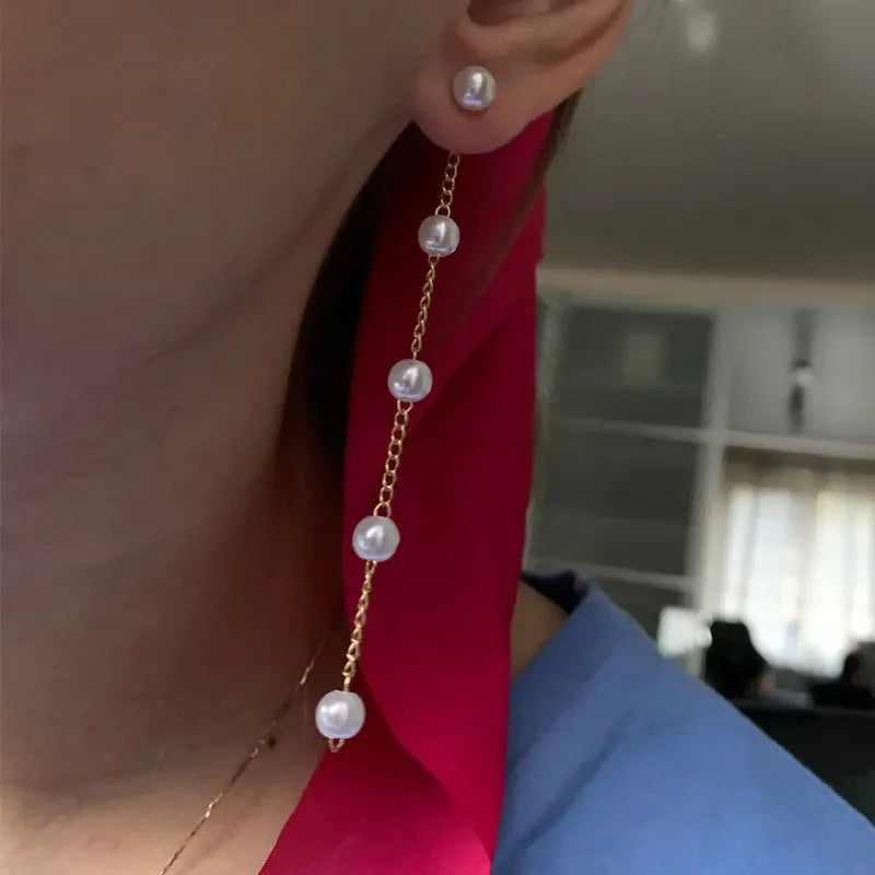 Fashion Pearl Long Earring For Women Cute Korean Crystal Rhinestone Chain Drop Earrings Bridal Wedding Party Jewelry Gifts 2024