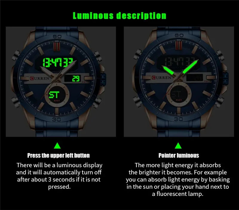 CURREN Sport Men Watch Top Brand Luxury Military Business Male Clock Silver Stainless Steel Quartz Digital Man Wristwatch 8384