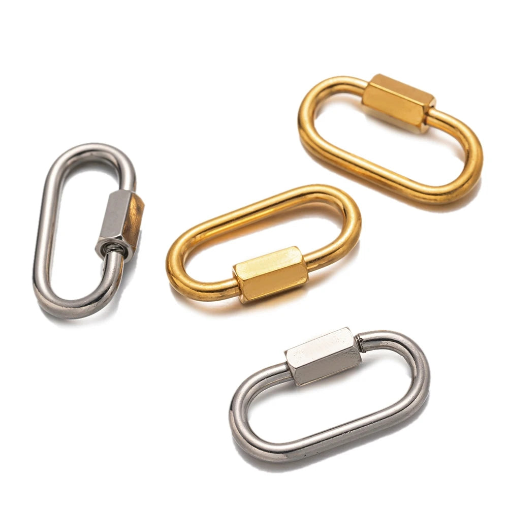 5pcs Gold Stainless Steel Heart Screw Carabiner Lock Connector Fastener Clip For DIY Necklaces Keychain Jewelry Making Supplies