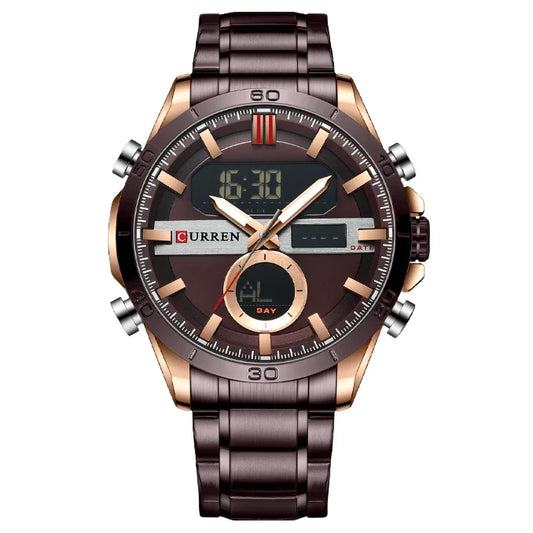 Men's Watch Dual Movement Quartz Electronic Watch, Sports Steel Strap Watch Fashion Business Leisure Watch