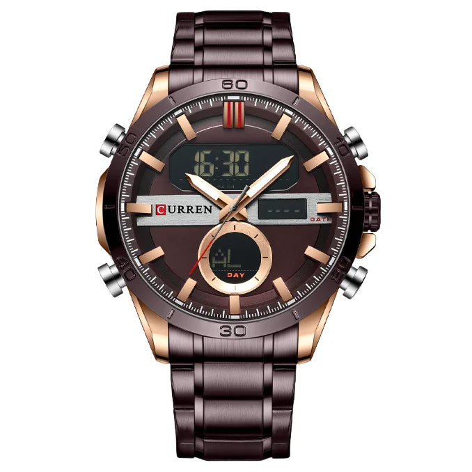 Men's Watch Dual Movement Quartz Electronic Watch, Sports Steel Strap Watch Fashion Business Leisure Watch