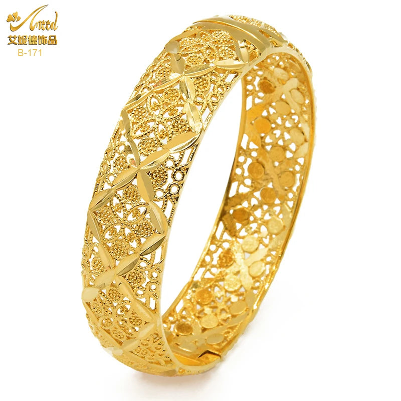ANIID Dubai 24K Gold Plated Jewelry Bangle Wedding Party Gifts Arabic Women Braclets Indian Bangle Charm Bracelets Wholesale