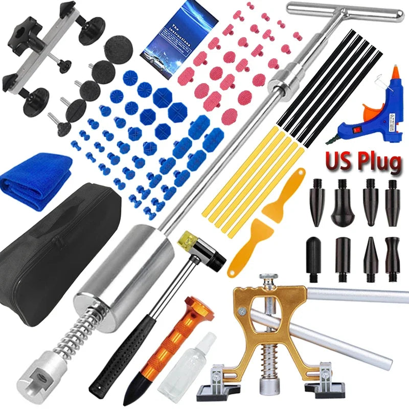 Car Dent Repair Sheet Metal Tools Auto Adjustable Width + T Dent Puller Slide Hammer Reverse Hammer Glue Kit car accessories