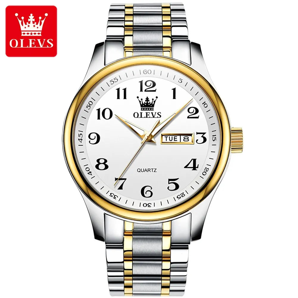 OLEVS Classic Bussiness Quartz Watch for Men Digital Dial Date Week Display Clock Luminous Waterproof Man Gold Wristwatches