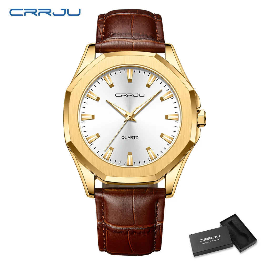 CRRJU New Casual Minimalista Quartz Men's Watches with Leather Strap Simple Luminous Hands Male Clock