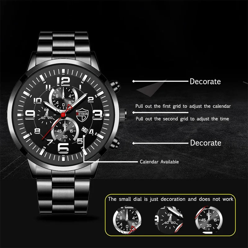 Men's Watches Luxury Stainless Steel Quartz Watch Man Leather Calendar Sports Wristwatch Luminous Clock reloj hombre