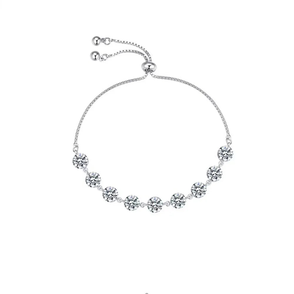 Charm Female White Zircon Stone Bowknot Bracelet Cute Silver Color Adjustable Wedding Jewelry For Women