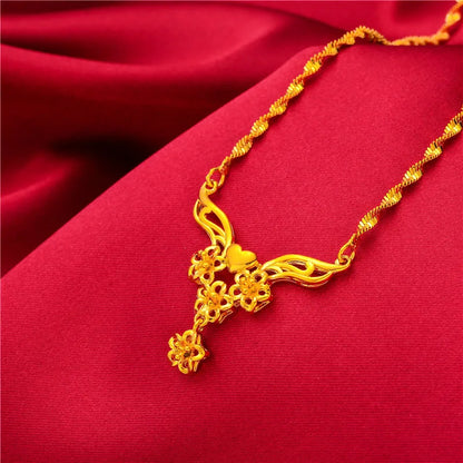 Yellow Gold Plated Multi Flowers Pendant Choker Necklaces for Women 18 inch Collar Wedding Bridal Jewelry Accessories Gifts