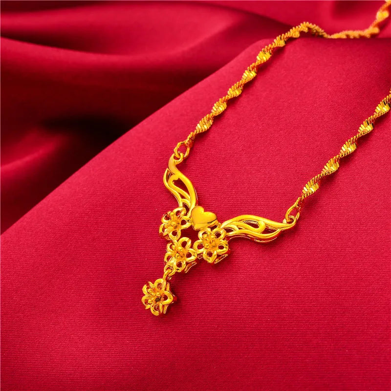 Yellow Gold Plated Multi Flowers Pendant Choker Necklaces for Women 18 inch Collar Wedding Bridal Jewelry Accessories Gifts