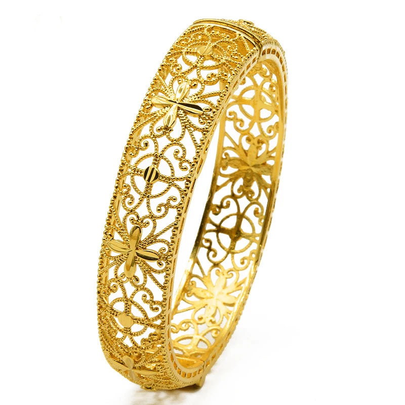 Luxury Dubai Gold Color Bangles For Women 24K Gold Plated Indian African Bracelets Charm Wedding Ethiopian Arabic Hand Jewelry