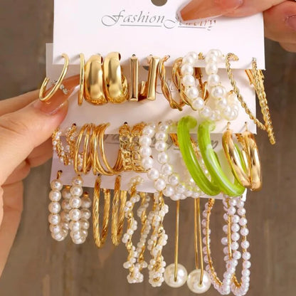 18 Pcs New Fashion Colorful Earrings Set For Women Boho Butterfly Gold Silver Color Pearl Circle Dangle Earrings Jewelry Gifts
