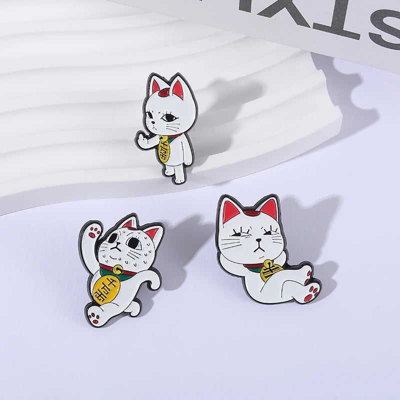 Turbo Granny Cat Spying Enamel Pins Cartoon Anime Characters Cat Running Middle Finger Brooches Lapel Badge Funny Jewelry Gifts