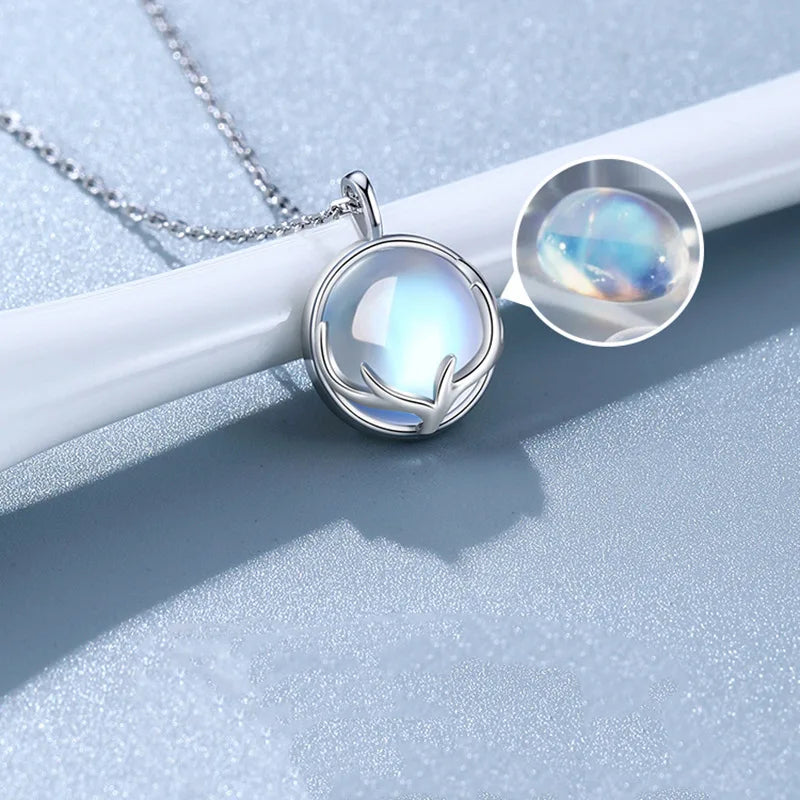 CIAXY Silver Color Moonstone Pendant Necklaces for Women Temperament Deer Antlers Clavicle Chain Luxury Jewelry collares