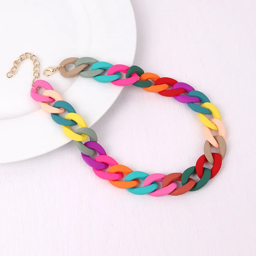 FishSheep Fashion Colorful Acrylic Matte Chain Choker Necklace for Women Statement Resin Wide Chain Collar Neck Jewelry 2024 New