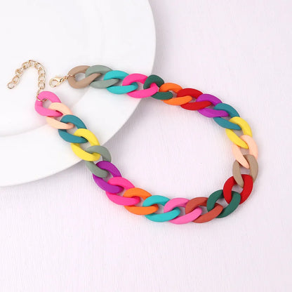 FishSheep Fashion Colorful Acrylic Matte Chain Choker Necklace for Women Statement Resin Wide Chain Collar Neck Jewelry 2024 New