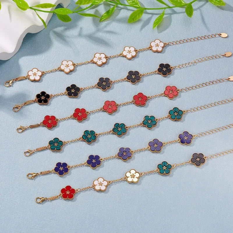 1Pcs Luck Five Leaf Flower Pendant Jewelry Bracelet for Women Gift Fashion Trendy Clover  Bracelet Earring Party Jewelry Gift