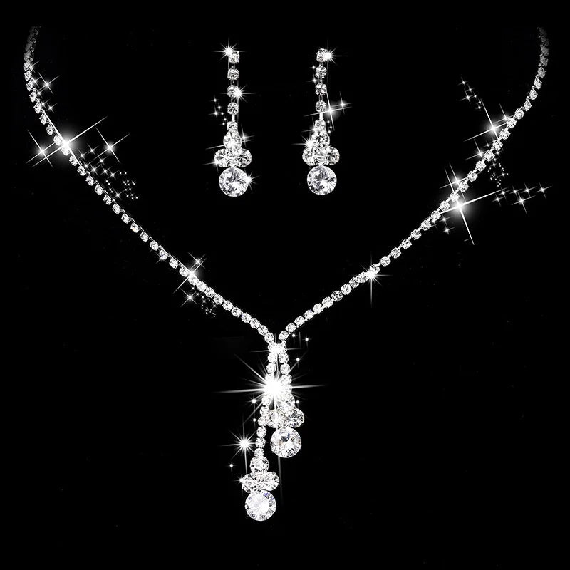 Classic Elegant Crystal Bridal Jewelry Set Shiny Rhinestone Fashion Wedding Dress Banquet Women's Necklace Earring Set