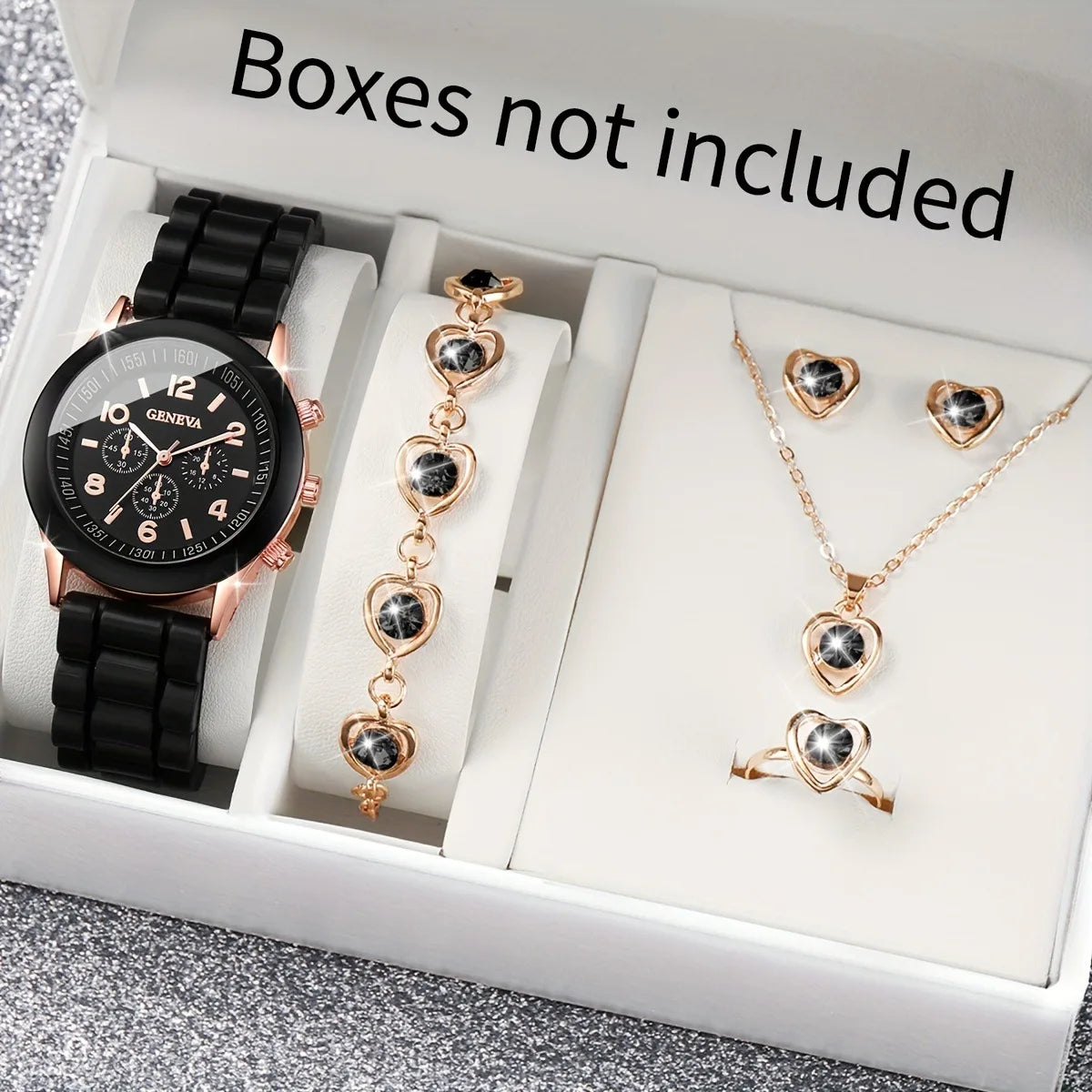 5PCS Set Luxury Watch Women Ring Necklace Earrings Pearl Rhinestone Wristwatch Female Casual Ladies Watches Bracelet (No Box)