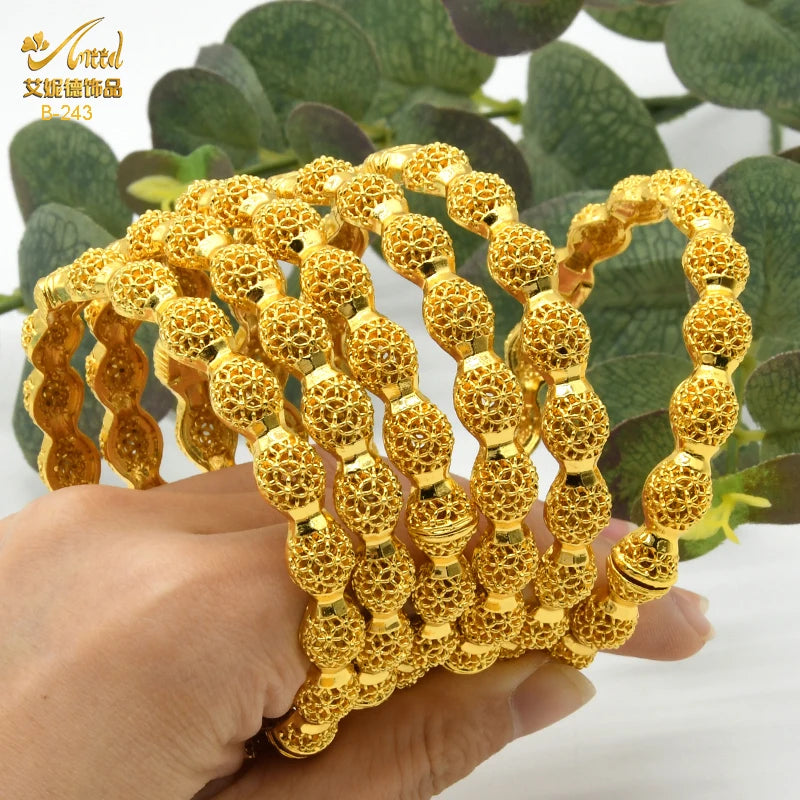 ANIID Dubai 24K Gold Plated Jewelry Bangle Wedding Party Gifts Arabic Women Braclets Indian Bangle Charm Bracelets Wholesale