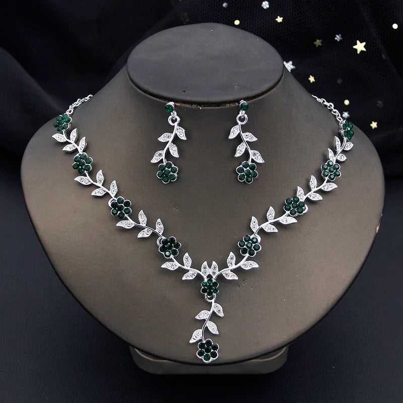 Rhinestone Bride Jewelry Sets for Women Luxury Flower Choker Necklace Earrings Wedding Dress Bridal Necklace Sets Fashion