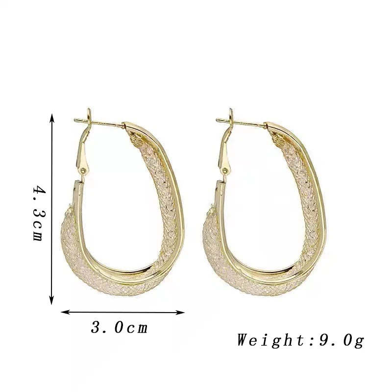 Mesh Crystal Dangle Earrings for Women Vintage Trendy Party Jewelry Punk Statement Metal Geometry Twist Hoop Earrings Gift