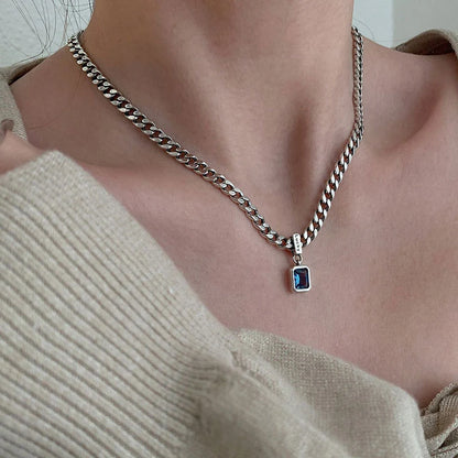 Mewanry Thick Chain Blue Zircon Necklace For Women Couple Fashion Simple Personality Classic Elegant Hip Hop Party Jewelry Gifts