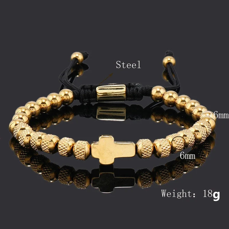 Cross Charm Bracelet Gift - Stainless Steel Beaded Design for Him & Her, Adjustable Durable Jewelry with Titanium Strength