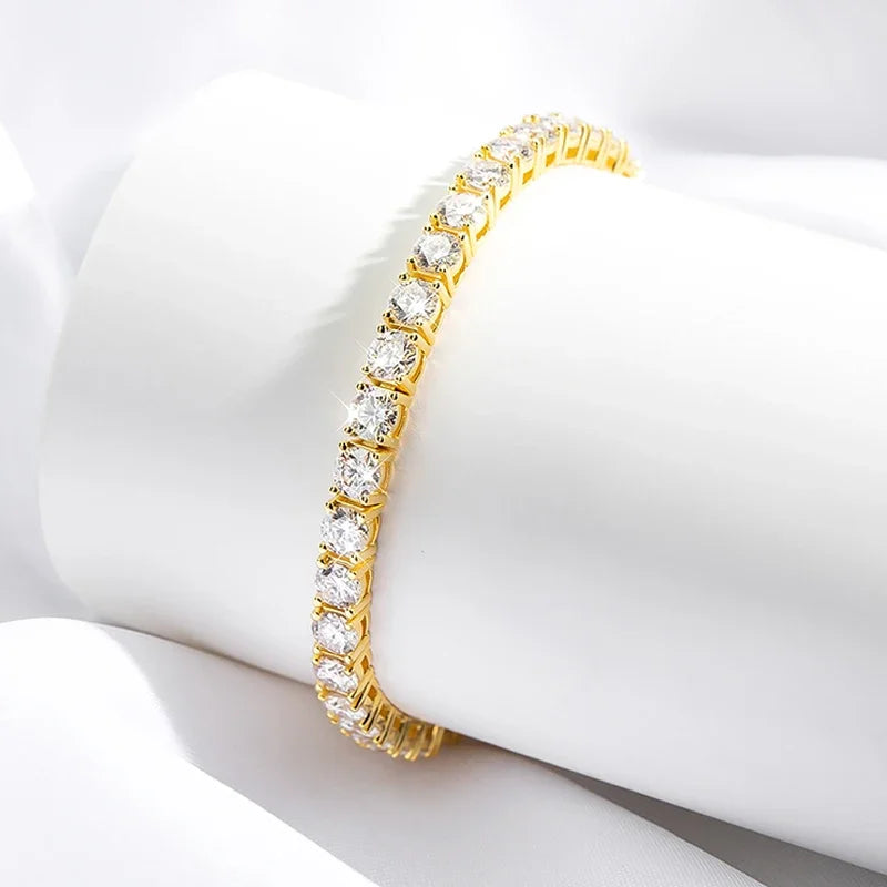 Smyoue 18k Gold Plated Moissanite Tennis Bracelet for Women 3/4/5mm Classic 925 Sterling Silver Certified Bracelet for Men Chain