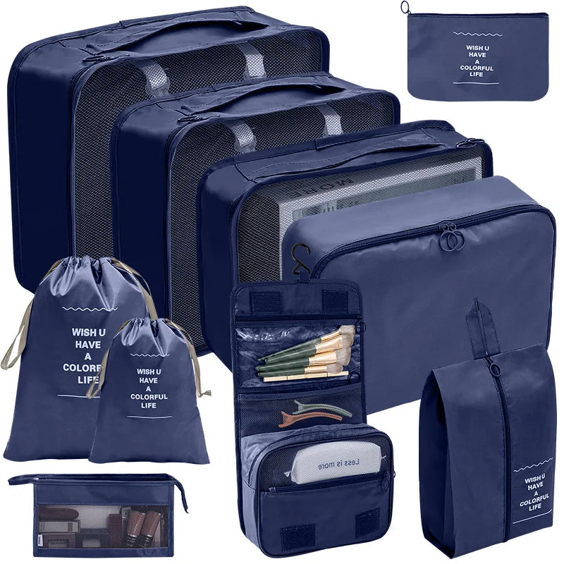 7/8/9/10 Pcs Set Travel Organizer Storage Bags Suitcase Packing Cubes  Cases Portable Wardrobe Luggage Clothes Shoe Pouch Fold