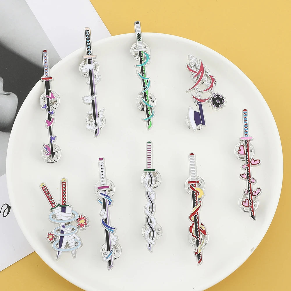 Anime Demon Slayer Figure Weapon Enamel Pins Kochou Shinobu Metal Badge Brooch for Jacket Pins Accessories for Fans Gifts