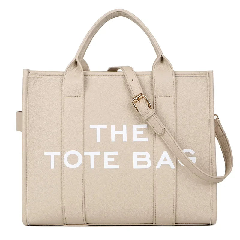 Simplified Casual Large Capacity Women's Tote Bag PU Letter Handbag Crossbody Bag Simple Style over Shoulder Bag for Ladies