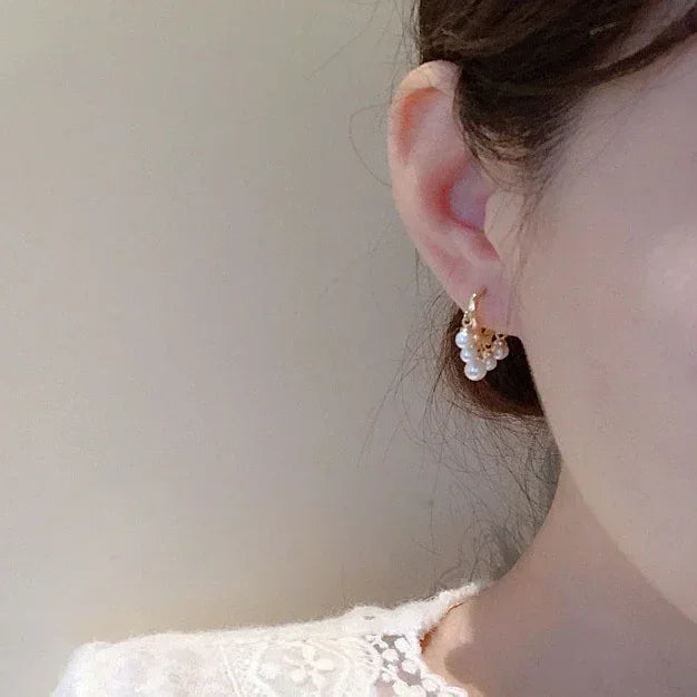 Real 925 Sterling Silver 14K Gold Cloud Pearl Tassel Pendant Hoop Earrings for Women Cute Fine Jewelry Light Luxury Accessories