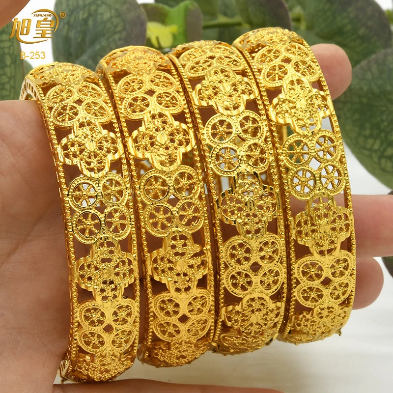XUHUANG African Gold Color Bangles For Women Indian Middle Eastern Nigerian Wedding Luxury Plated Jewellery Brazilian Bangles